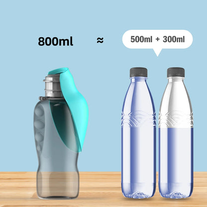 Large water bottle with a smaller bottle and two smaller bottles on a wooden surface with a blue background.