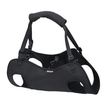 Black pet harness on a white background