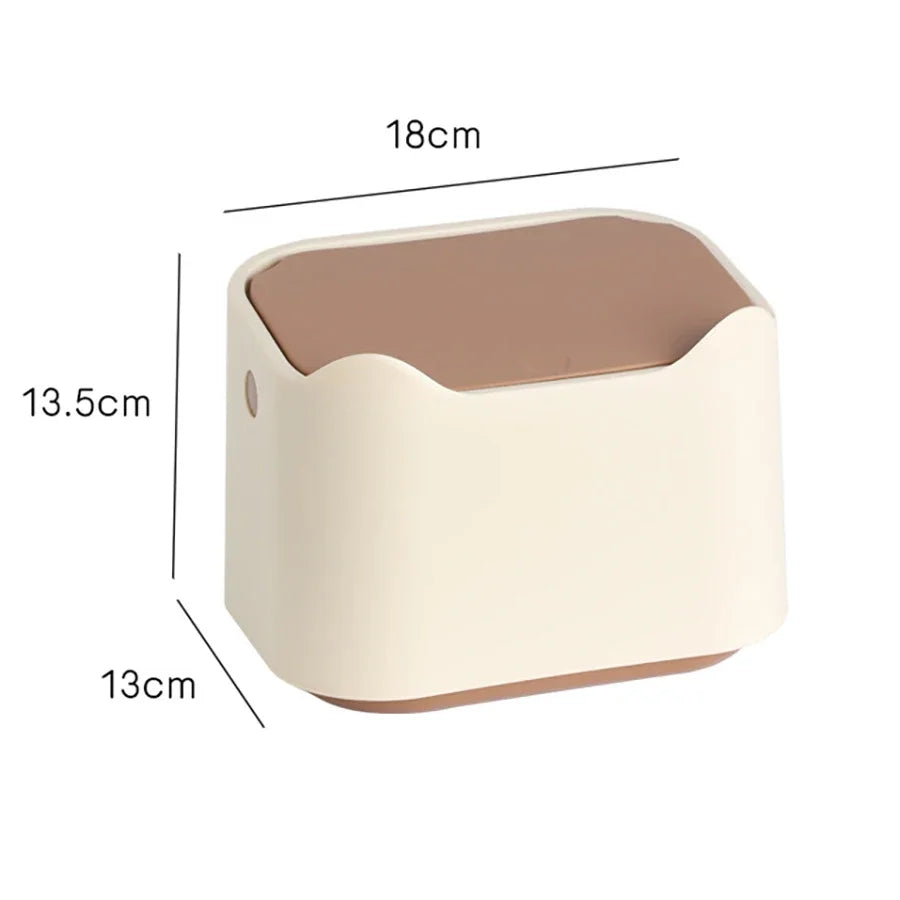 Small beige stool with dimensions labeled on a white background