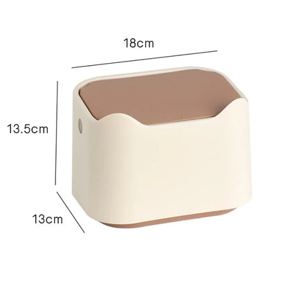 Small beige stool with dimensions labeled on a white background