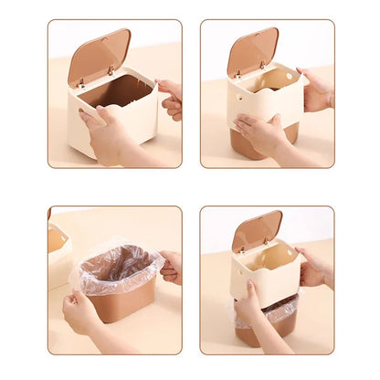 Step-by-step process of using a trash can with liner